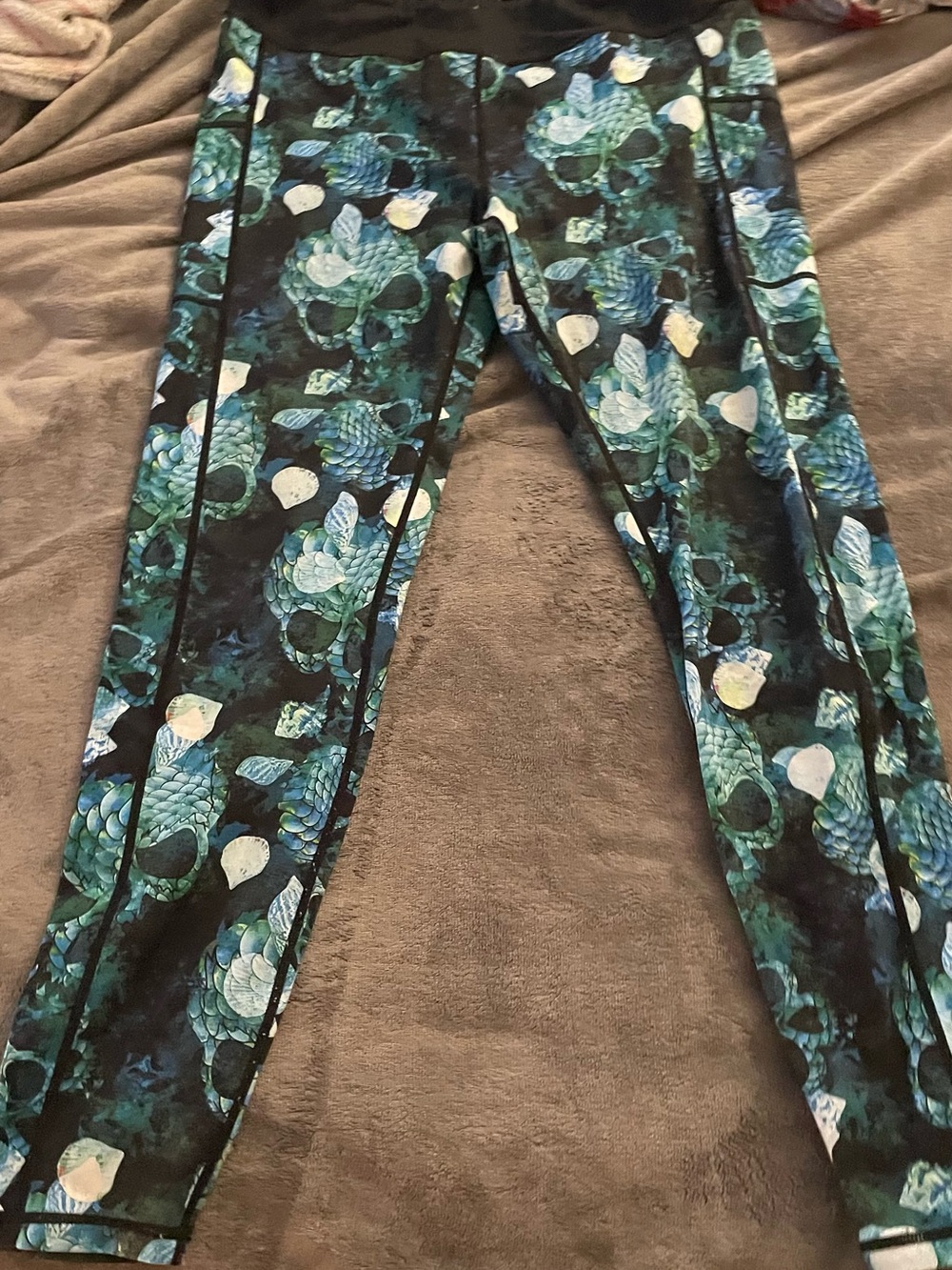 Constantly Varied Gear  Teal and Blue Floral Skulls Leggings
